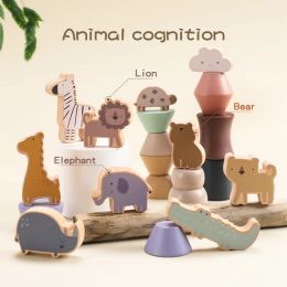 Baby Montessori Educational Toys Wooden Animals Building Blocks Games Balance Abilities Stacking Building High Block Constructor