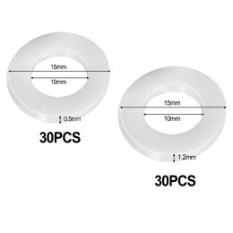 Wear resistant plastic rings for door hinges 60 pieces white Colour 10mm inner 15mm outer 0 5mm and 1 2mm height