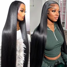 30 32 Inch Bone Straight 13x6 HD Transparent Lace Frontal Wigs Remy Human Hair Pre Plucked 13x4 Lace Front Wig for Black Women