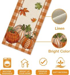 Fall Thanksgiving Pumpkin Maple Leaves Linen Table Runners Kitchen Table Decor Farmhouse Dining Table Runner Holiday Party Decor