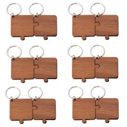 Rings 10 pairs Wooden Puzzle Keychain Blank DIY Keychains Valentines Day Gift for Girlfriend Keyring Handmade Custom Wooden Keychain