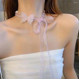 Choker Girl Gift Temperament Niche Design Elegant Korean Style Necklace Women Butterfly Ribbon Fashion Jewelry