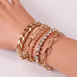 Link Bracelets Personality Geometric Multi- Rhinestone Set Bracelet Retro Simple Copper Alloy Five-piece Party Jewellery