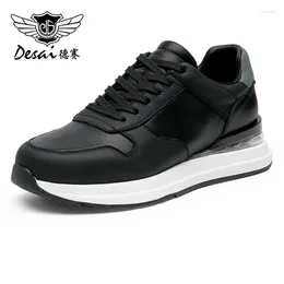 Casual Shoes DESAI Men Genuine Leather Thick Bottom Air Light Male Sneakers Laces Up Breathable 2024 Fashion Arrival