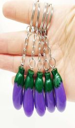 3D Imitation Vegetables keychain Eggplant key ring for women handbag pendant Charms Decoration1342632