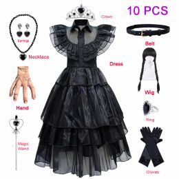 Dresses Urban Sexy Dresses Wednesday Addams Birthday Party Halloween Costume For Women 2023 Dress Kid Girl Princess Cosplay Wig Props 2308