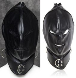 Sex Zipper Mask Hood Fake Leather PVC Face Restraint Blindfold Fetish Head Harnesses Bondage Gay Couple SM Sex Toy Eyes Mouth Zipp3752520