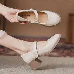 Dress Shoes Genuine Leather Women High Heel Mary Jane Chunky Heeled Spring Luxury Party Wedding Ladies