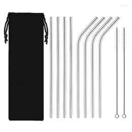 Drinking Straws 10pcs/set 304 Stainless Steel Metal Straw Portable Reusable Set With Cleaner Brush Party Accessory