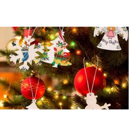10Pcs Wooden Christmas Tree Hanging Pendants Unfinished blank Wooden Pendants Ornaments with Hemp rope DIY Craft Hone Decoration