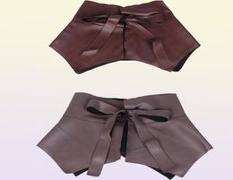 Belts PU Leather Ultra Wide Cummerbunds Corset Belt Solid Colour Selftie Knotted Waistband Women Skirt Peplum Ruffle5140569