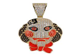 Doll Head Mask Pendant Necklace Iced Out Cubic Zircon Hip Hop Gold Silver Color Men Women Charms Chain Jewelry4996353