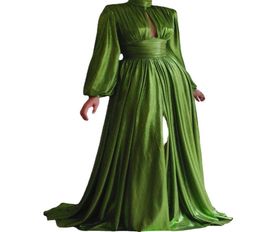 Casual Dresses Women Sexy Shiny Olive Green Boho Dress Spring Autumn Long Sleeve Evening Party Elegant Maxi Slit Big Swing Formal 5348909