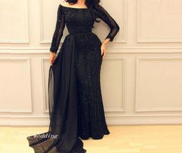 2019 Arabic Muslim Black Colour Long Sleeves Evening Dress Custom Make A Line Chiffon Women Prom Party Gown Plus Size2939712