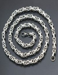 Mens Chain 4mm 5mm Silver Tone 316 Stainless Steel Byzantine Box Link Necklace Chain2269473