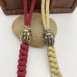 Brass Chinese God Of Wealth Guan Gong Head Sculpture Knife Beads DIY Paracord Handmade Woven Lanyard Pendant Jewellery Accessories