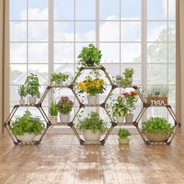 Tikea Plant Stand Indoor Hexagonal Plant Stand for Multiple Plants Indoor Outdoor Large Wooden Plant Shelf 11Tiered Creative DIY