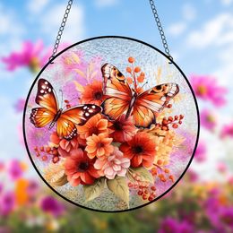 Glass Pattern Butterfly Flower Stained Suncather Window Hangings, Colourful Flower Suncatchers Colourful Panel Sun Catchers