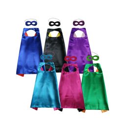 Plain double layer kids cape with mask set superhero costume cosplay 7070cm 6 Colours choice for Halloween Christmas birthday part6663105