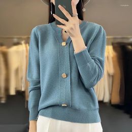 Women's Sweaters Women Autumn Winter Pure Wool Blend Sweater V-neck Button Decoration Pullover Female Soft Casual Knitted Bottoming Top