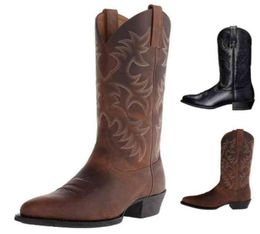 Quality Tall Embroidered Retro Sleeve Men039s and Women039s Wideheaded Western Cowboy Boots Size 3848 Men85790242924751