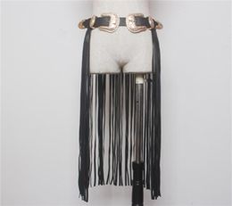 Fantastic Long Fringe Belt Black Designer Belts for Women Faux Leather Long Tassels Double Gold Pin Buckle belt Spot on trendy X032401006