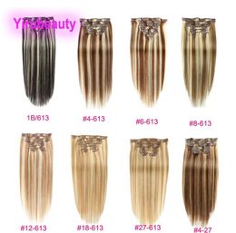 Malaysian 100 Human Hair Straight 1B613 4613 6613 27613 Clips In Hair Extensions 1424inch Clipon Hair Products Piano Colo7860883