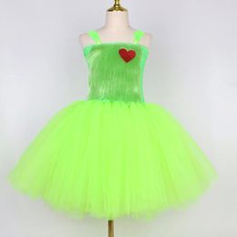 Christmas Grinch Girls Costumes Kids Green Furry Monster Cosplay Clothes Baby Girls Carnival Holiday Party Dresses Xmas Gifts