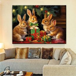 5D Christmas Animal Cross Stitch Diamond Painting DIY Square Round Mosaic Rabbit Full Rhinestone Bead Embroidery Crafts Decor