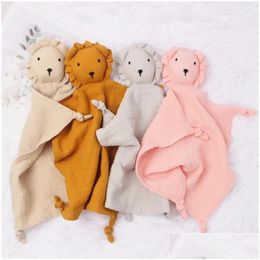 Blankets Swaddling Baby Cotton Gauze Comforter Blanket Soft Slee Cute Lion Handkerchief Toys Drop Delivery Kids Maternity Nursery Bedd Otg5D