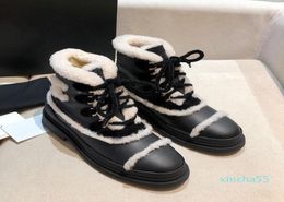 Interlocking Wool ankle snow boots shearling logo combat boot rounded Toe laceup Martin Block low heel booties luxury designers s7075321