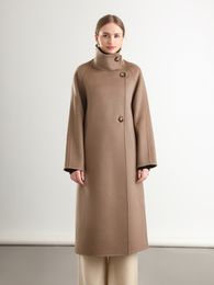 Pure Wool Trench Coat 100% Woollen Overcoat Dense Fabric 2023 New Women Turn-down Collar Handmade Long Coat Winter Jacket #20