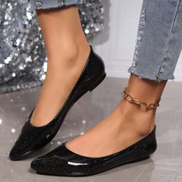 Casual Shoes Ladies Pointed Toe Sandals Transparent Glitter Shallow Mouth Footwear Solid Colour Flat Large Size Women