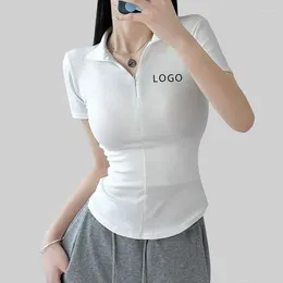 Women's T Shirts Custom Logo Short Sleeved T-shirt For Summer Slim Fit Slimming Effect. Spicy Girl Polo Neck Top With Bottom Layer