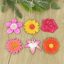 10pcs Wooden Flower Wood Slice DIY Wooden Crafts Pendant Blank Unfinished Natural Craft Supplies Christmas Easter Wedding Decor