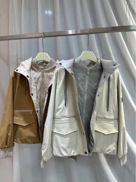 Women's Jackets 2024 Spring And Summer B/C Hooded Jacket Coat Loose Casual Double Zip Clash Of Colours Trench Women