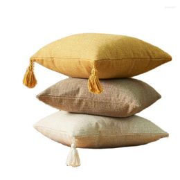 Pillow Linen Sofa Cover With Tassels Home El Car Decor Throw Cases 45X45CM