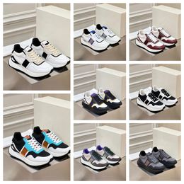 New Luxury Multi material patchwork of cowhide with contrasting Colours men women thick soled lace up blue sports fashionable and versatile casual shoes