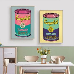 Andy Warhol Series Campbell Tomato Soup Canned Canvas Painting Poster Wall Art Aesthetic Cafe Bar Restaurant Dining Room Decor