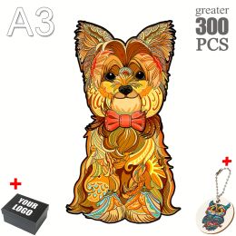 Family Series Jigsaw Wooden Puzzle Bow Tie Dog Irregular Wooden Puzzle Diy Draught For Kids And Adults Gift 3d Puzzle Brain Games