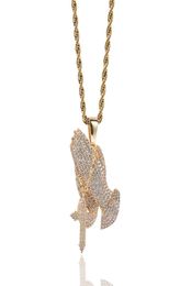 Iced Out Pendant Praying Hands Necklace Mens Gold Necklaces Hip Hop Jewelry7722962