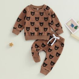 Trousers ma&baby 03Y Fall Spring Newborn Infant Baby Boy Girl Clothes Sets Bear Print Long Sleeve Tops Pants Toddler Outfits D06
