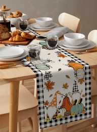 Thanksgiving Gnome Pumpkin Maple Leaves Linen Table Runners Table Decor Reusable Dining Table Runners Christmas Decoraitons