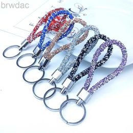 Key Rings Sparkling Colourful Candy Colours Crystal PU Leather Rope Keychain Women Men Girl Key Car Bag Trinket Accessories Gift Keyring 240412