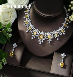 HIBRIDE Exclusive Earrings African Cubic Zircon CZ Nigerian Jewelry sets for Women Wedding Dubai Yellow Color Bridal Jewelry Set N1844954