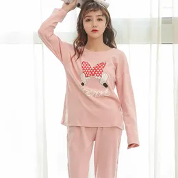 Home Clothing Pink Nightwear Cute Pajamas Set Winter Ladies Cotton Nighties Autumn Women Girls Sleepwear Femme Casual Wear Carton