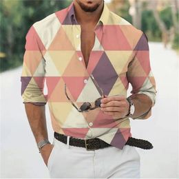 Men's Casual Shirts Shirt Printed Geometric Diamond Hem Outdoor Street Long Sleeve Button Lapel Clothing Fashion Designer Soft