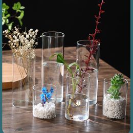 Clear Glass Flower Vase Modern Small Cylinder Flower Centerpiece Vases for Home Office Wedding Table