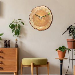 Ring Design Clock Woodgrain Finish Wall Clock Wood Grain Wall Clock Unique Tree Stump Design Silent Quartz Movement for Home