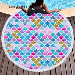 Towel Colorful Scale Fashion Round Beach Towels Summer Thick Bath Microfiber Fabric 150cm Size Swimming Travel Sport Adult Kids